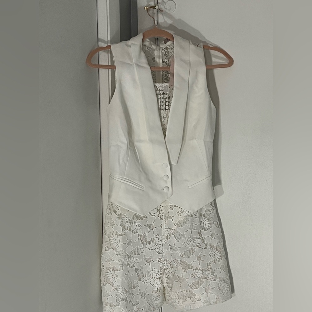Chic White Lace Romper with attached Vest